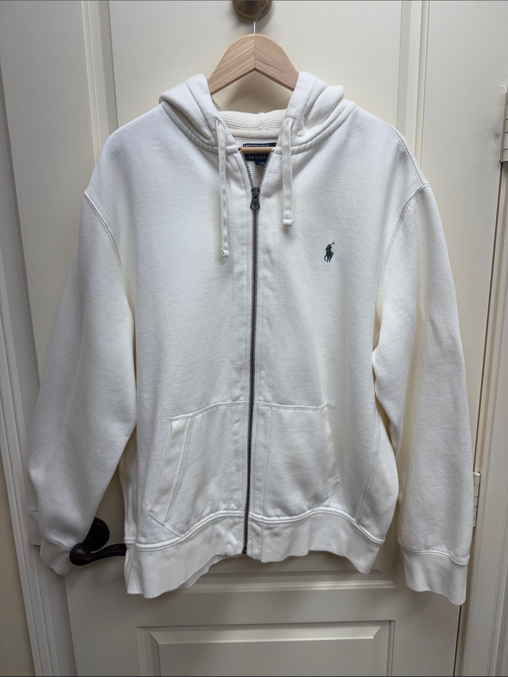 Ralph Lauren White Full-Zip Hoodie with Green Polo Emblem